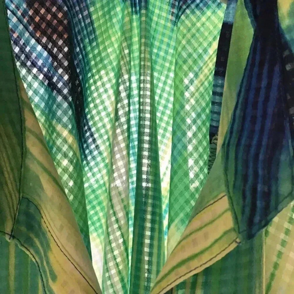 Alia Sheer Gingham Tye Die Button Down Top Shirt Blue Green Yellow Zigzag 16 - Picture 10 of 12